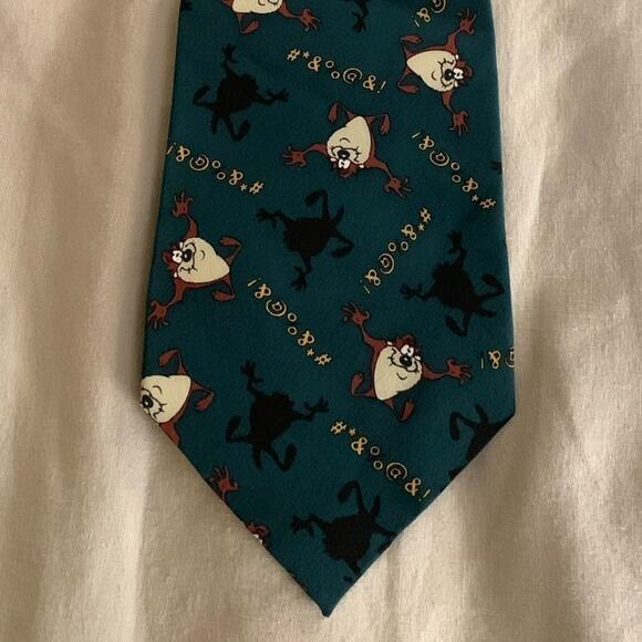Tasmanian Devil swearing Warner Brothers green vintage cursing  men's neck tie - Picture 1 of 8